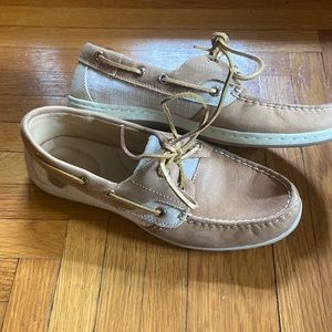 EUC SPERRY Top Sider Koifish Sparkle Linen Leather Boat Shoes